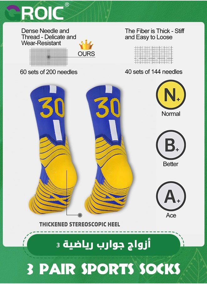 GROIC - 3 Pair Elite Basketball Socks, Athletic Socks with 3D Ankle Protection, Football Socks & Running Socks, Compression Cushion Sport Socks Unisex - Image 1