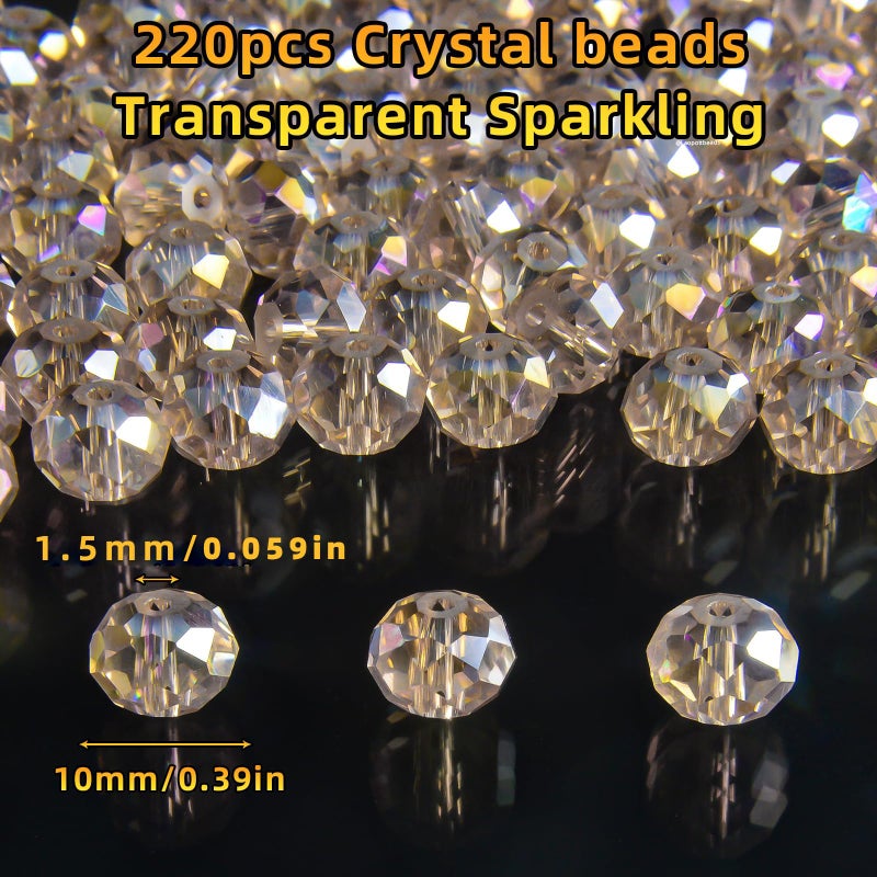 Laopottbeads 220Pcs 10mm Crystal Glass Beads for Jewelry Making Beads for Bracelets Necklace Pendants Making Supplies(Silver Champagner) - Image 3