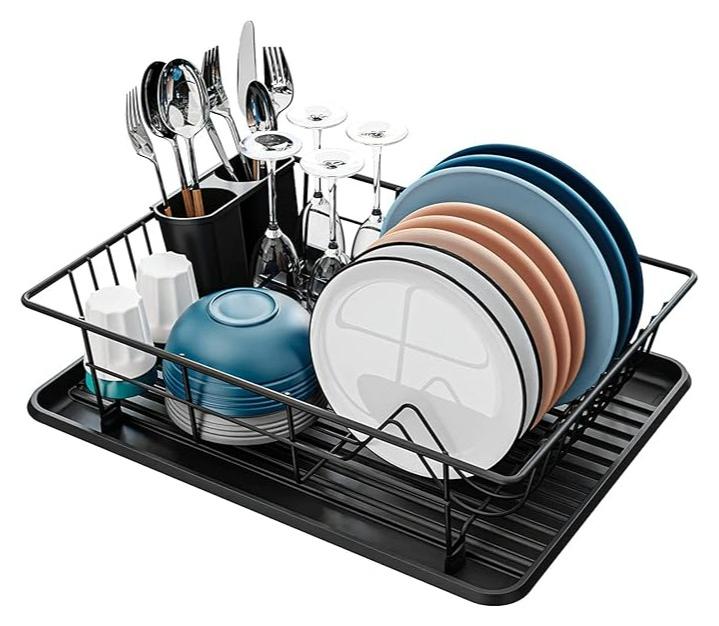 ZIMNEST Dish Rack Dish Drying Stand Dish Drainer Plate Rack Dish rake Kitchen Organizer Dish Drying Rack Countertop Large Antibacterial Kitchen Utensils Dish racks Dish Stand (Black) - Image 1