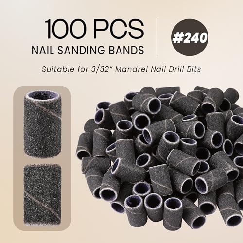 PANA 100 Pieces Nail Sanding Bands Professional Nail Manicure Great Fit for Nail Drill Bits for Acrylic Nails (240 Grit, Black) - Image 2
