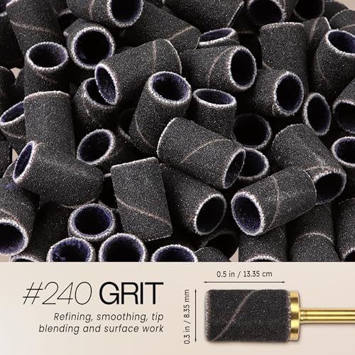 PANA 100 Pieces Nail Sanding Bands Professional Nail Manicure Great Fit for Nail Drill Bits for Acrylic Nails (240 Grit, Black) - Image 3