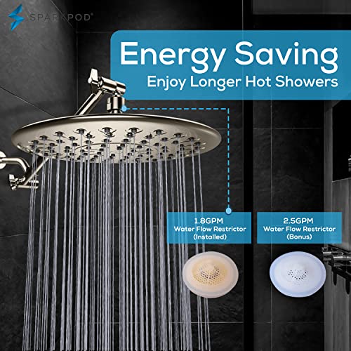 SparkPod 9.5 Inch Large Rain Shower Head - Luxury Rainfall Shower Head - High Pressure Showerhead, Full Body Coverage with Anti-Clog Silicone Nozzles -No Hassle, Easy Install (1/2 NPT, Brushed Nickel) - Image 4