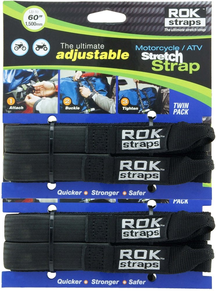 ROK Straps ROK-10025 Black 18" - 60" Motorcycle/ATV Adjustable Stretch Strap