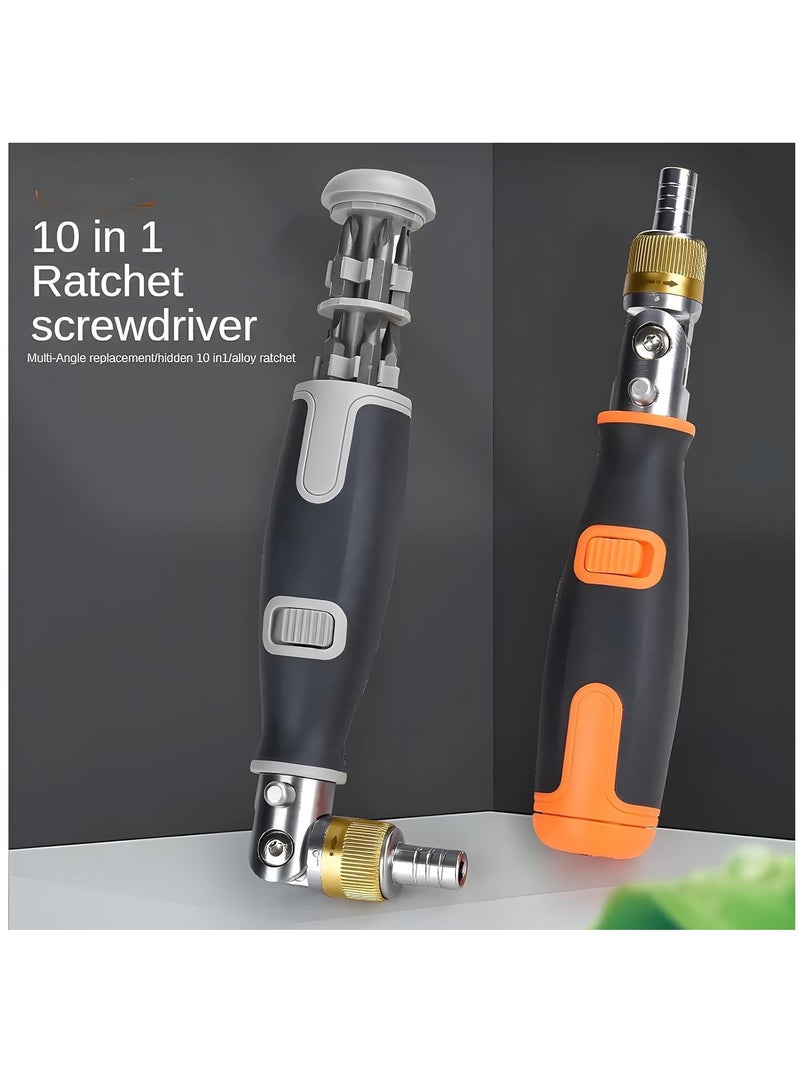 Ratcheting Screwdriver, 10 in 1 Multi-angle Ratchet Screwdriver Professional Tools, 180° Multi-angle Rotation Screwdriver, Screwdriver Set A Great Screwdriver Solves Most Repair/Disassembly Problems