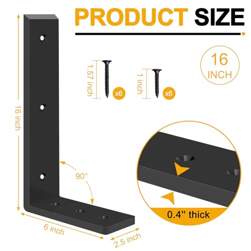 Lusheer دعائم دعم السطح، دعامة رف ثقيلة على شكل L 16'' x 6'' x2.5'' للجرانيت، تحمل حتى 300 رطل، دعامة على شكل L للكوارتز، الجرانيت، الخشب، الخرسانة والأسطح اللامينية (عبوة 2) - Image 2