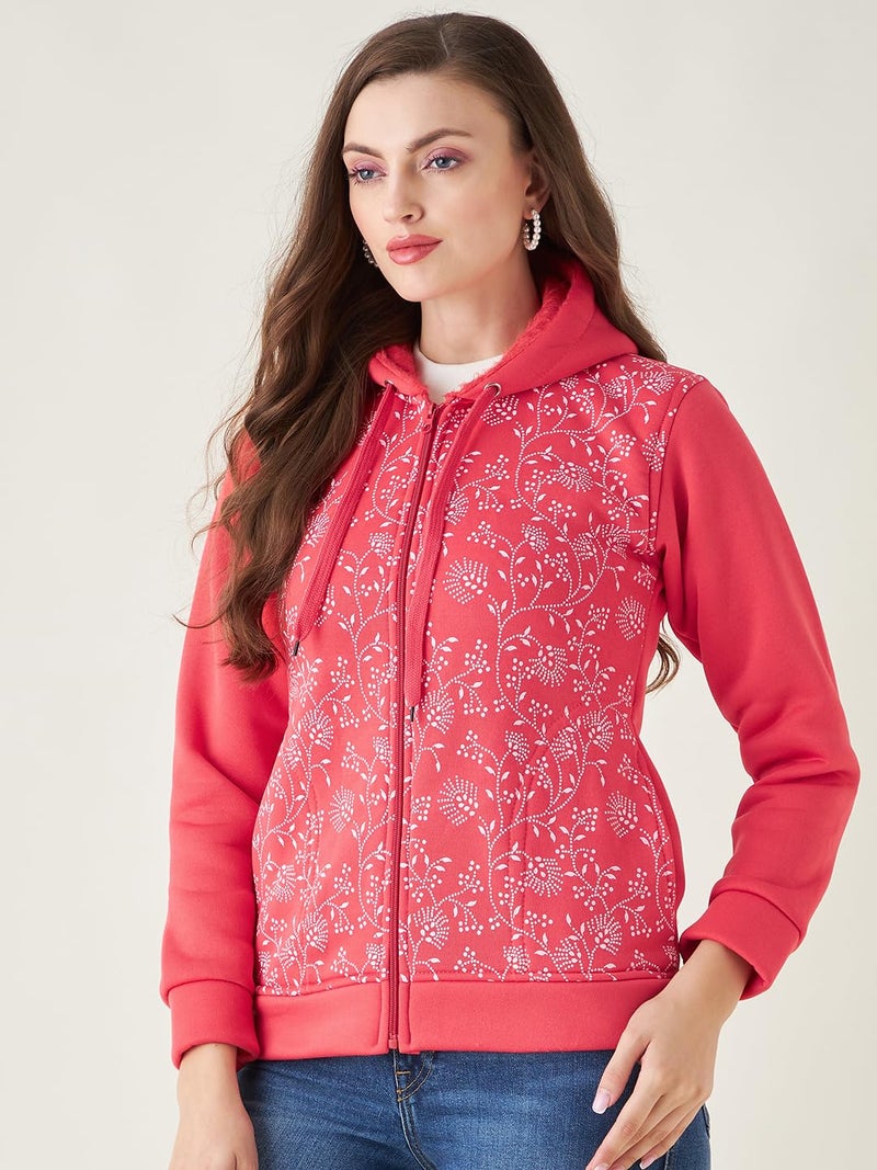 Pivl Women Printed Hooded Casual Jacket For Winter- Peach - Image 4