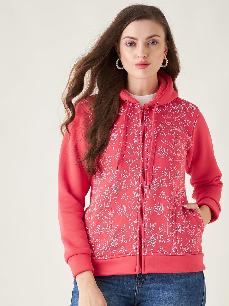 Pivl Women Printed Hooded Casual Jacket For Winter- Peach - Image 2