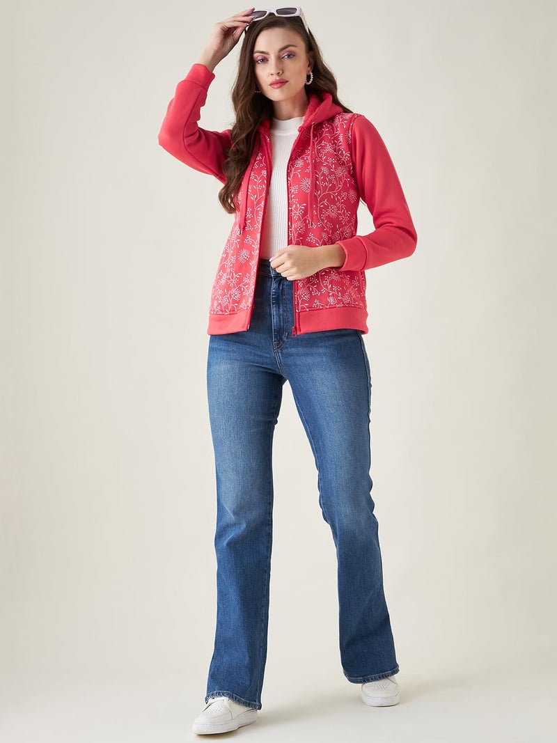 Pivl Women Printed Hooded Casual Jacket For Winter- Peach - Image 3
