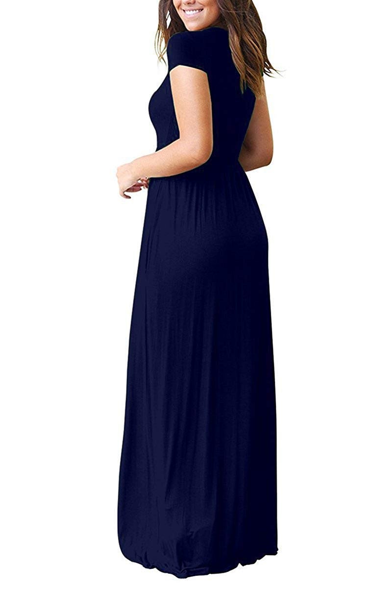 AUSELILY Women's Short Sleeve Loose Plain Casual Long Maxi Dresses for Women 2025 Navy Blue S - Image 3