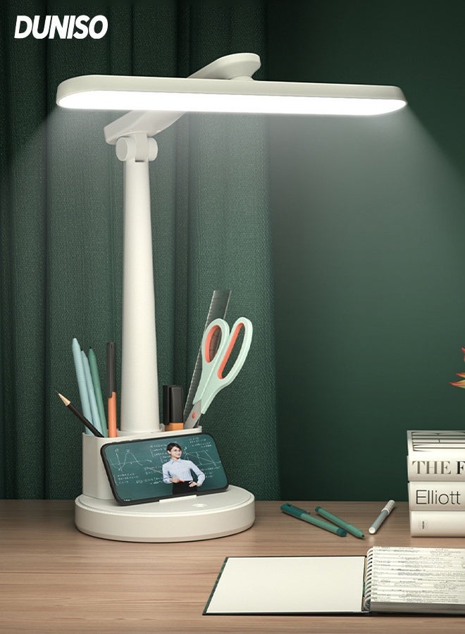 DUNISO LED Desk Lamp for Home and Office, Eye-Caring Reading Light with Detachable Pen Holder,Dimmable Bedside  Lamps , 3 Color Modes and 180° Rotating head - Image 1