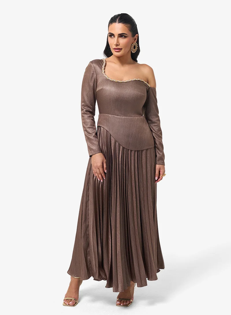 One Shoulder Plisse Maxi Dress