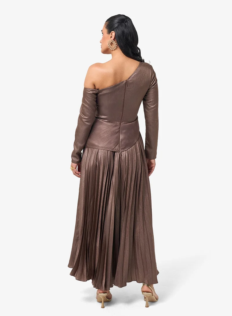 Threadz By Ajooni  One Shoulder Plisse Maxi Dress for Women | Best Price UAE
