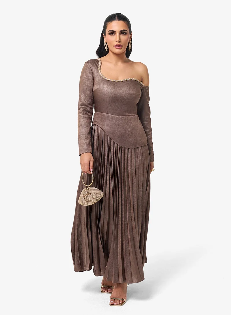 Threadz By Ajooni  One Shoulder Plisse Maxi Dress for Women | Best Price UAE