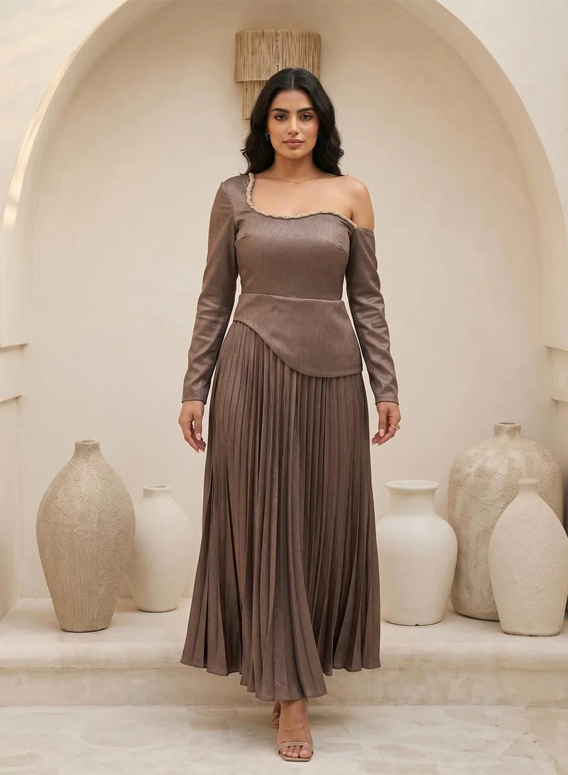 Threadz by Ajooni One Shoulder Plisse Maxi Dress