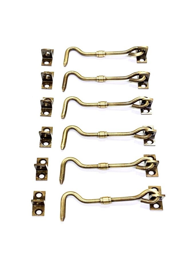 BRASK" Brass Gatehook/Window Hook/Window Stopper/Window Latch (Pack of 6, 3 inches Antique Brass) - Image 1