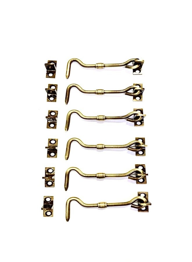 BRASK" Brass Gatehook/Window Hook/Window Stopper/Window Latch (Pack of 6, 3 inches Antique Brass) - Image 3