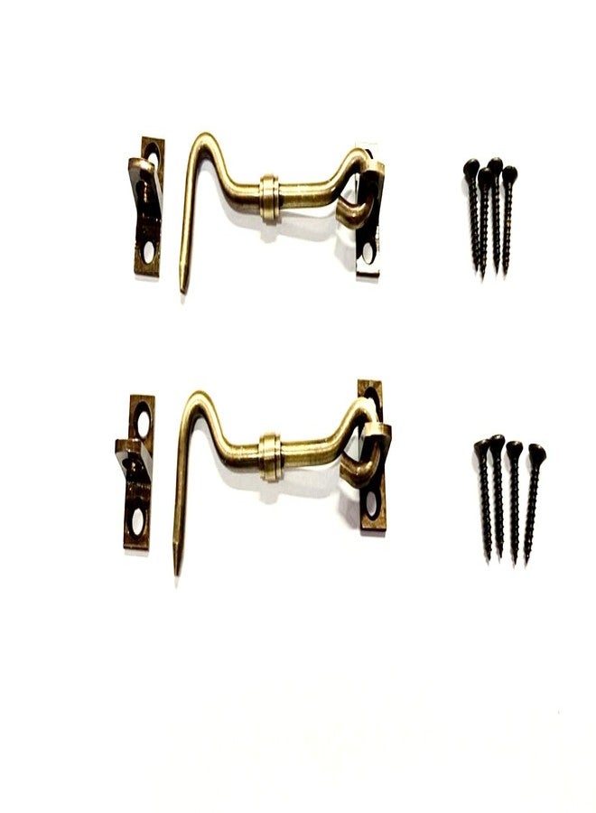 BRASK" Brass Gatehook/Window Hook/Window Stopper/Window Latch (Pack of 6, 3 inches Antique Brass) - Image 4