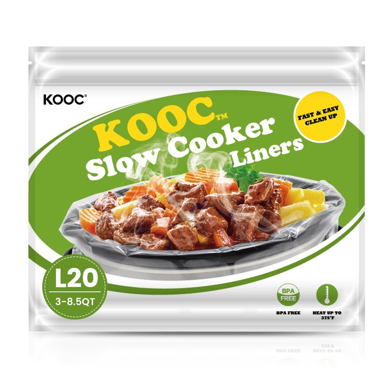 KOOC Slow Cooker Liners 13x21 20 Count Cooking Bags Pot Liners Disposable Bags Fit 3 qt to 85 qt Slow Cooker BPA Free 2 Packs 20 Liners Total