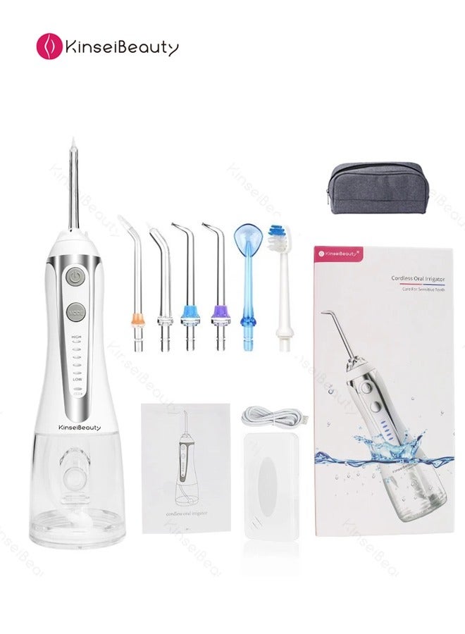 KinseiBeauty Portable Dental Water Flosser IPX7 Waterproof Cordless Water Dental Flosser White 300ml  - Image 2