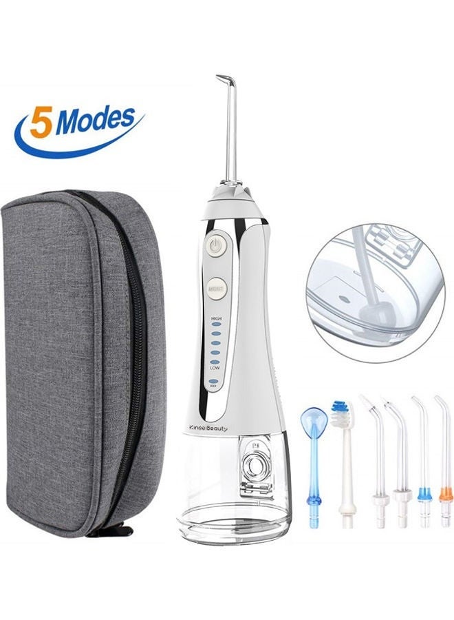 KinseiBeauty Portable Dental Water Flosser IPX7 Waterproof Cordless Water Dental Flosser White 300ml  - Image 1