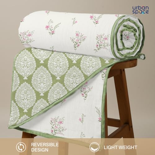 Urban Space 100% Cotton Malmal Single Bed Dohar - All Season Reversible Blanket, Soft, Lightweight & Breathable for Bed or Sofa - AC Dohar/Quilt/Blanket (58 x 95 inch, Amsterdam Valley Blue, 200 - Image 3