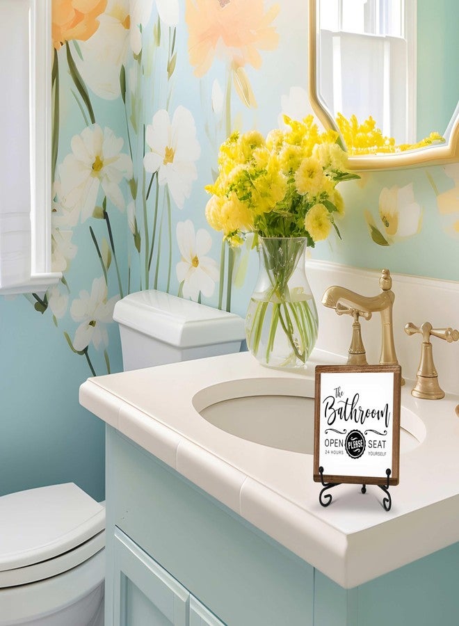 Zmyollo Funny Bathroom Signs Decor, Toilet Wooden Sign With Stand, The Bathroom Open 24 Hours Please Seat Yourself Sign, Farmhouse Bathroom Quote Sign For Toilet Restroom Washroom Home Decor Gifts, B13 - Image 3