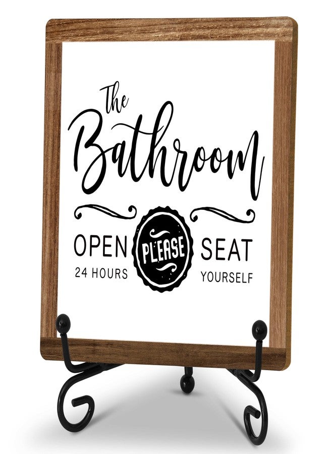 Zmyollo Funny Bathroom Signs Decor, Toilet Wooden Sign With Stand, The Bathroom Open 24 Hours Please Seat Yourself Sign, Farmhouse Bathroom Quote Sign For Toilet Restroom Washroom Home Decor Gifts, B13 - Image 1
