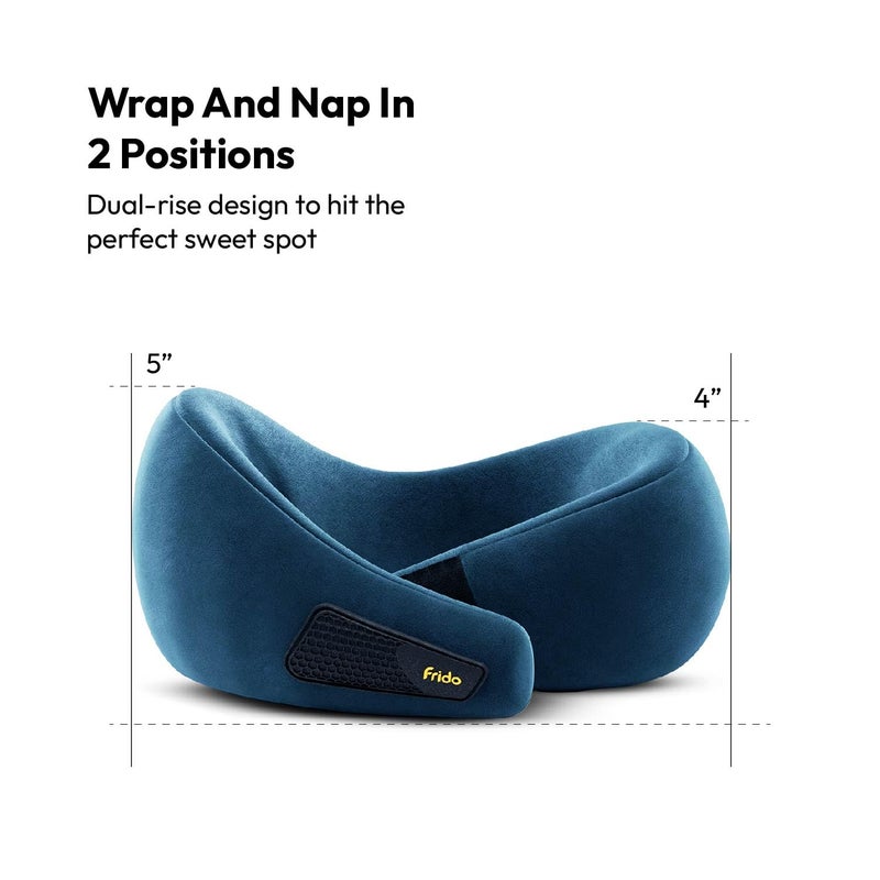 Frido وسادة عنق للسفر، 100% فوم هاي-بير، وسادة دعم عنق خفيفة الوزن، وسادة عنق للسفر بالطائرة، وسادة عنق للسيارة من فوم الذاكرة، أحزمة فيلكرو قابلة للتعديل، حقيبة سفر مجانية (أزرق ياقوتي) - Image 3
