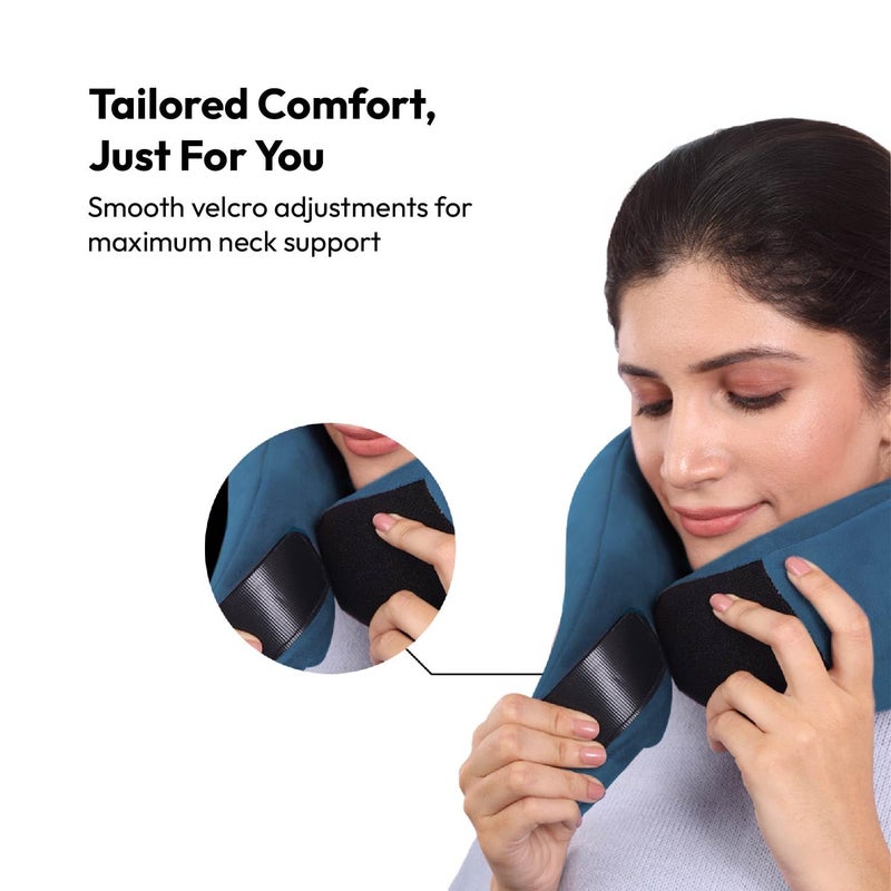 Frido وسادة عنق للسفر، 100% فوم هاي-بير، وسادة دعم عنق خفيفة الوزن، وسادة عنق للسفر بالطائرة، وسادة عنق للسيارة من فوم الذاكرة، أحزمة فيلكرو قابلة للتعديل، حقيبة سفر مجانية (أزرق ياقوتي) - Image 5