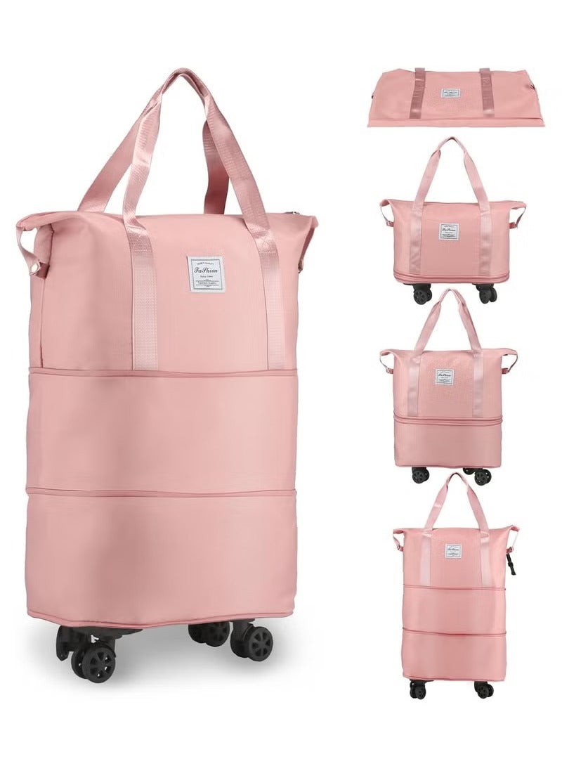 Arabest Rolling Duffle Bag with Wheels Expandable Foldable Duffle Bag with Wheels and Handle for Travel Rolling Luggage bag Carry on Duffel Bag Wheeled Travel Duffle Bag Large Weekend Bag (Pink)  - Image 1