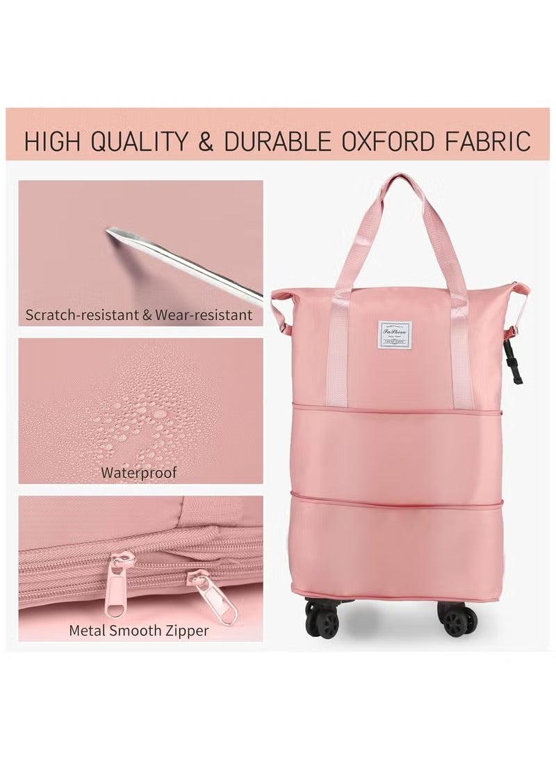 Arabest Rolling Duffle Bag with Wheels Expandable Foldable Duffle Bag with Wheels and Handle for Travel Rolling Luggage bag Carry on Duffel Bag Wheeled Travel Duffle Bag Large Weekend Bag (Pink)  - Image 4