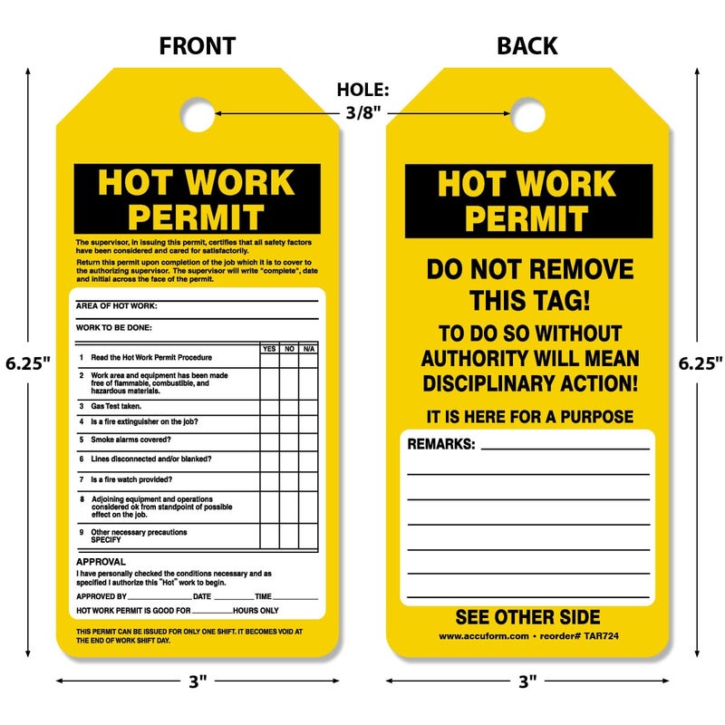 AccuformNMC 250 Inspection and Status Record Tags by-The-Roll, Hot Work Permit, US Made OSHA Compliant Tags, Waterproof PF-Cardstock, Resists Tears, 6.25"x3", TAR724 - Image 2