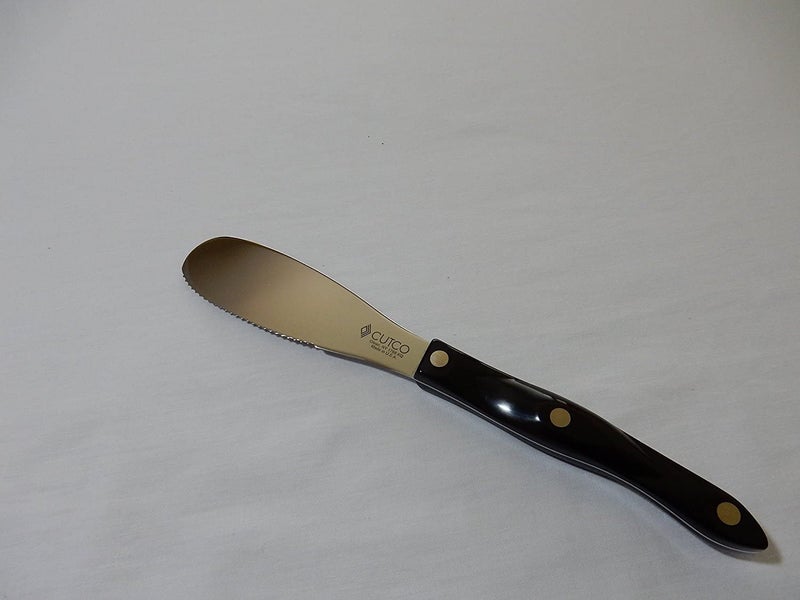 CUTCO Model 1768 Spatula Spreader. . . . . 4.9" Double-D® serrated edge blade..............5.1" Highly engineered thermo-resin handle in Classic Brown (sometimes called Black). - Image 5
