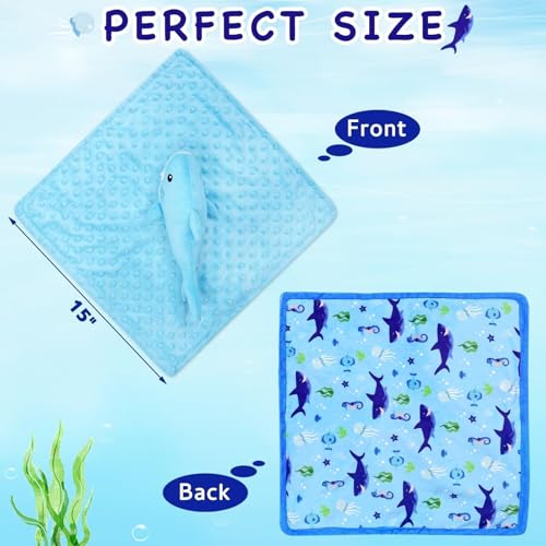 Gicoherero Shark Blanket Security for Baby Soft Lovey Plush Sleeping Snuggle Gifts Boy Blue Minky Dot Stuffed Ocean Animal Newborn Nursery Kids Toddler First Birthday Unisex Blankie Gift Ideas 15 Inch - Image 3
