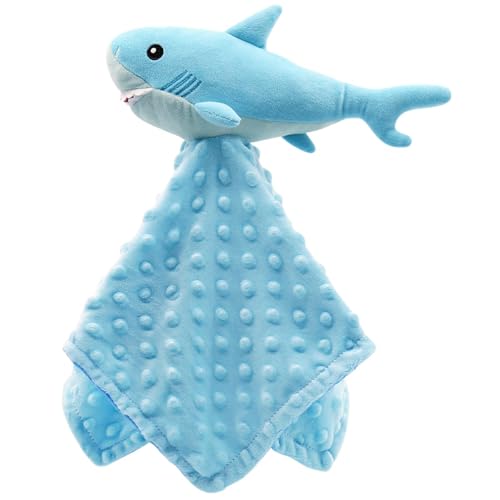 Gicoherero Shark Blanket Security for Baby Soft Lovey Plush Sleeping Snuggle Gifts Boy Blue Minky Dot Stuffed Ocean Animal Newborn Nursery Kids Toddler First Birthday Unisex Blankie Gift Ideas 15 Inch - Image 1