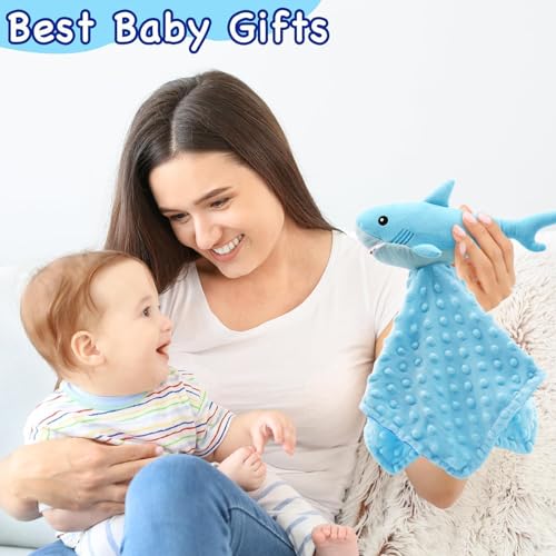 Gicoherero Shark Blanket Security for Baby Soft Lovey Plush Sleeping Snuggle Gifts Boy Blue Minky Dot Stuffed Ocean Animal Newborn Nursery Kids Toddler First Birthday Unisex Blankie Gift Ideas 15 Inch - Image 5