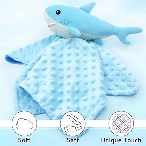 Gicoherero Shark Blanket Security for Baby Soft Lovey Plush Sleeping Snuggle Gifts Boy Blue Minky Dot Stuffed Ocean Animal Newborn Nursery Kids Toddler First Birthday Unisex Blankie Gift Ideas 15 Inch - Image 2