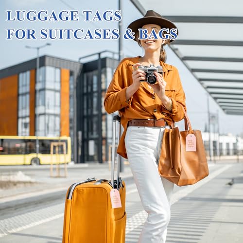 Casmonal Luggage Tag & Personalized Luggage Tags for Suitcases Leather Bag Tags for Backpacks Handbag School Instrument with Name ID Label Travel Essentials, Unique Fun Pink Baggage Tags 2 Pack - Image 4