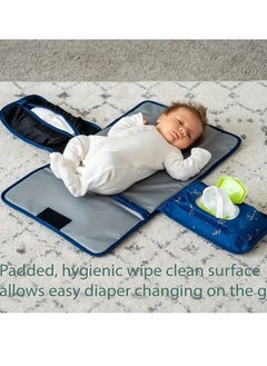 Little tots Portable Changing Pad - Ultra-Portable and Compact Design with Soft Cushioned Mat, Built-in Wipes Holder, and Waterproof Surface - Perfect for On-the-Go Parents and Caregivers, Ideal for Diaper Bag, Car, or Nursery Use blue color  - Image 2