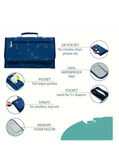 Little tots Portable Changing Pad - Ultra-Portable and Compact Design with Soft Cushioned Mat, Built-in Wipes Holder, and Waterproof Surface - Perfect for On-the-Go Parents and Caregivers, Ideal for Diaper Bag, Car, or Nursery Use blue color  - Image 3