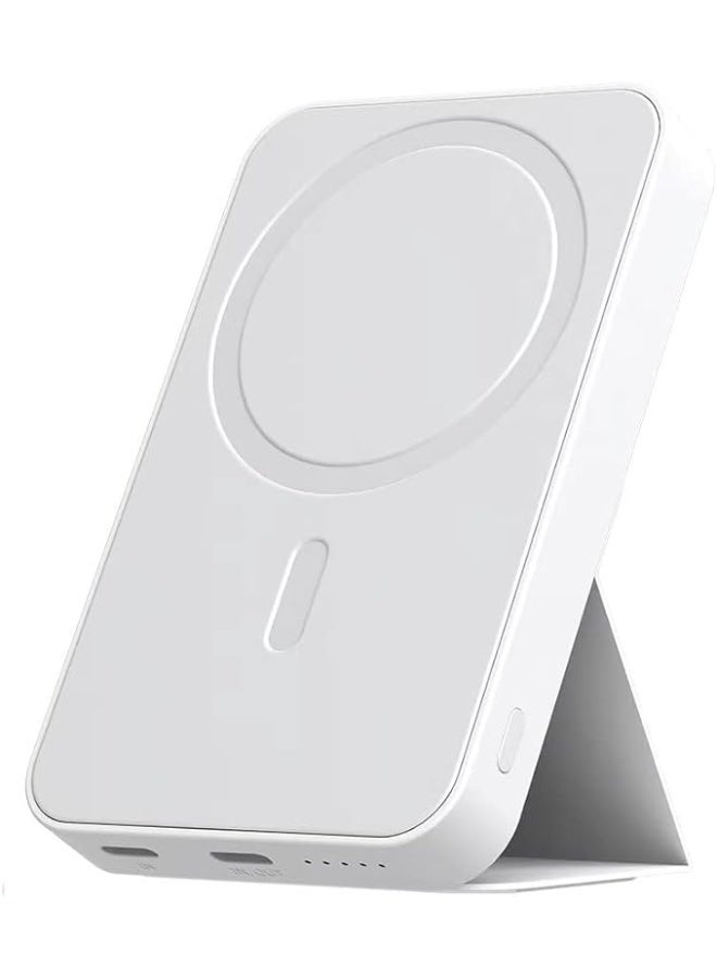 Alteus V11 3-in-1 Magnetic Wireless Power Bank, 5000mAh, 15W Wireless + 20W PD Fast Charge, Folding Kickstand, Type-C & Lightning Input (White)