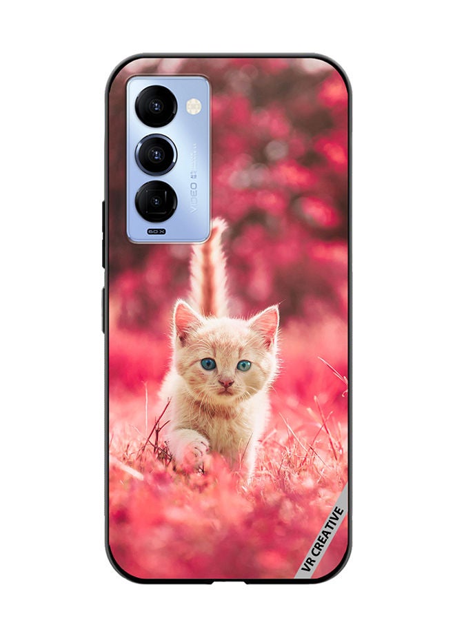 VR CREATIVE Protective Case Cover For Tecno Camon 18/18 P Red Blossom Cat Design Multicolour - Image 1