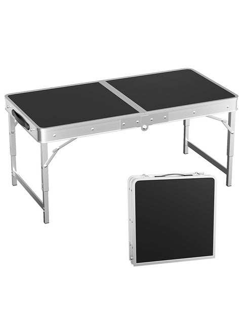 Folding Table, Portable Lightweight Folding Camping Table, Aluminum Small Folding Table, Portable with Handle, Adjustable Height, Suitable for Picnic, Party, BBQ (Black, 80 x 50 cm)
