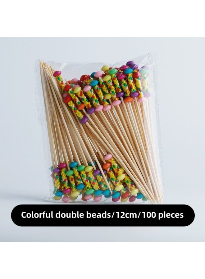 Disposable Fruit Fork Fruit Sticks Bamboo Sticks Flower Sticks Sugar-Coated Berry String Sticks Cocktail Sandwich Sticks Dessert Decoration-Color:(Hot) Color Double Beads ]  - Image 1