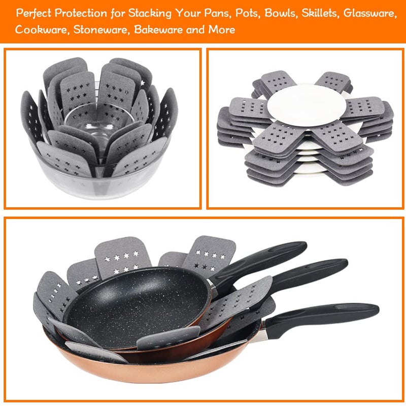 BYKITCHEN Pan and Pot Protectors, Larger & Thicker Pan Protectors with Stars, Set of 6 and 3 Different Sizes, Pot Protectors for Stacking and Protecting Your Cookware - Image 5