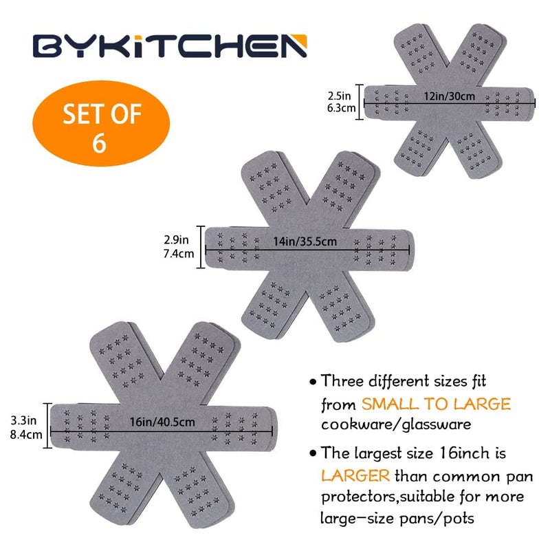 BYKITCHEN Pan and Pot Protectors, Larger & Thicker Pan Protectors with Stars, Set of 6 and 3 Different Sizes, Pot Protectors for Stacking and Protecting Your Cookware - Image 2