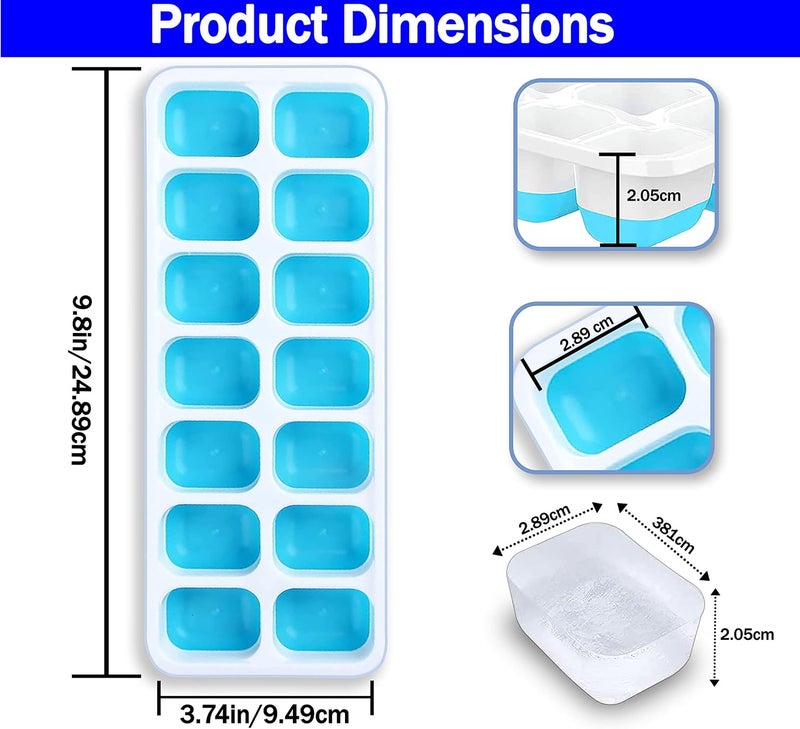 Ice Cube Trays, 4 Pack - Easy Release Silicone & Flexible 14 Ice Trays with Removable Spill Resistant Lid, BPA Free, Stackable - Blue - Image 2
