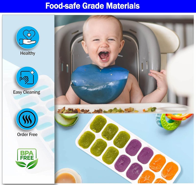 Ice Cube Trays, 4 Pack - Easy Release Silicone & Flexible 14 Ice Trays with Removable Spill Resistant Lid, BPA Free, Stackable - Blue - Image 4