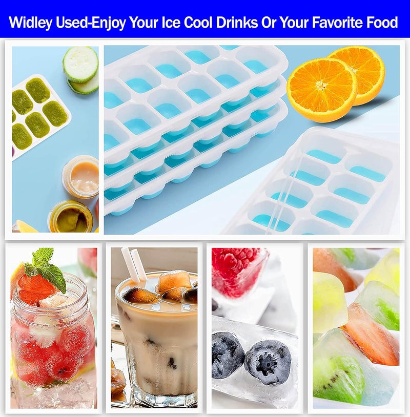 Ice Cube Trays, 4 Pack - Easy Release Silicone & Flexible 14 Ice Trays with Removable Spill Resistant Lid, BPA Free, Stackable - Blue - Image 5