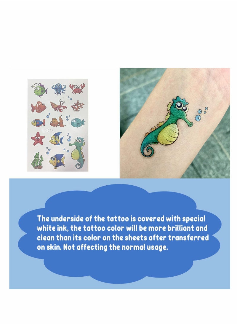 Excefore - Ocean Theme Temporary Tattoos, Fake Tattoos Stickers With Mermaid Shark Tropical Fish Whale, Beach Pool Under Sea Decorations Birthday Party Supplies Favors for Boys and Girls, 12 Sheets - Image 1